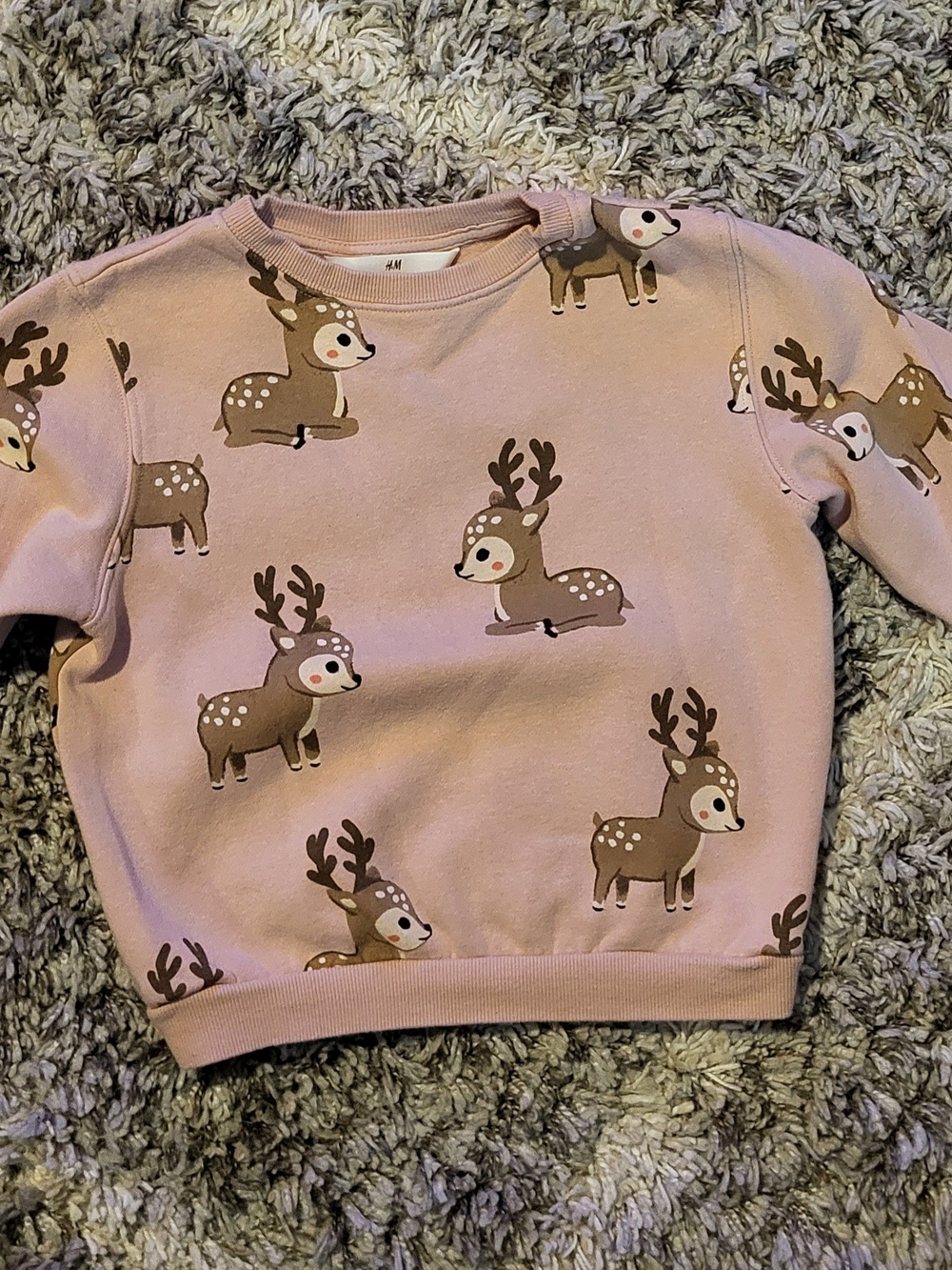 H&M Pink Sweatshirt with Brown Reindeer Print